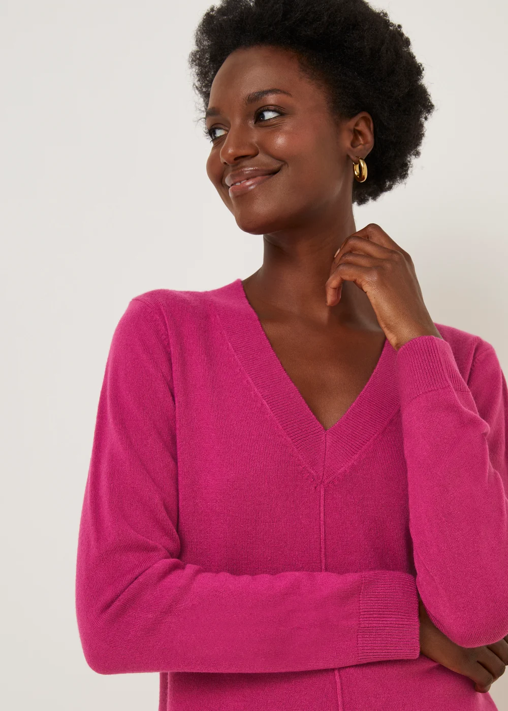 Bright Pink Super Soft V-Neck Jumper - 8 Image 2
