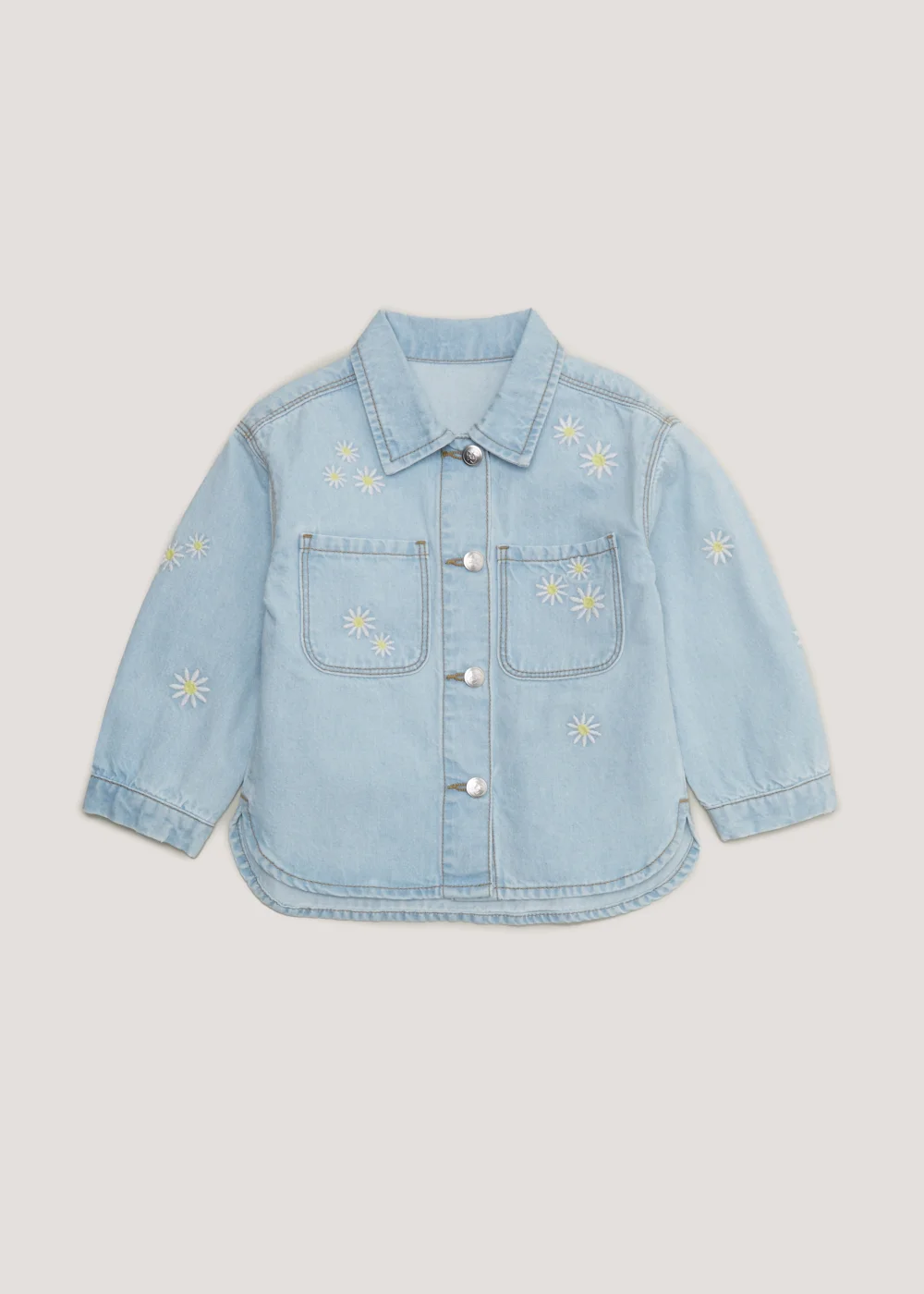 Girls Light Wash Embroidered Denim Shirt (9mths-6yrs) - Age 9 - 12 Months Image 1