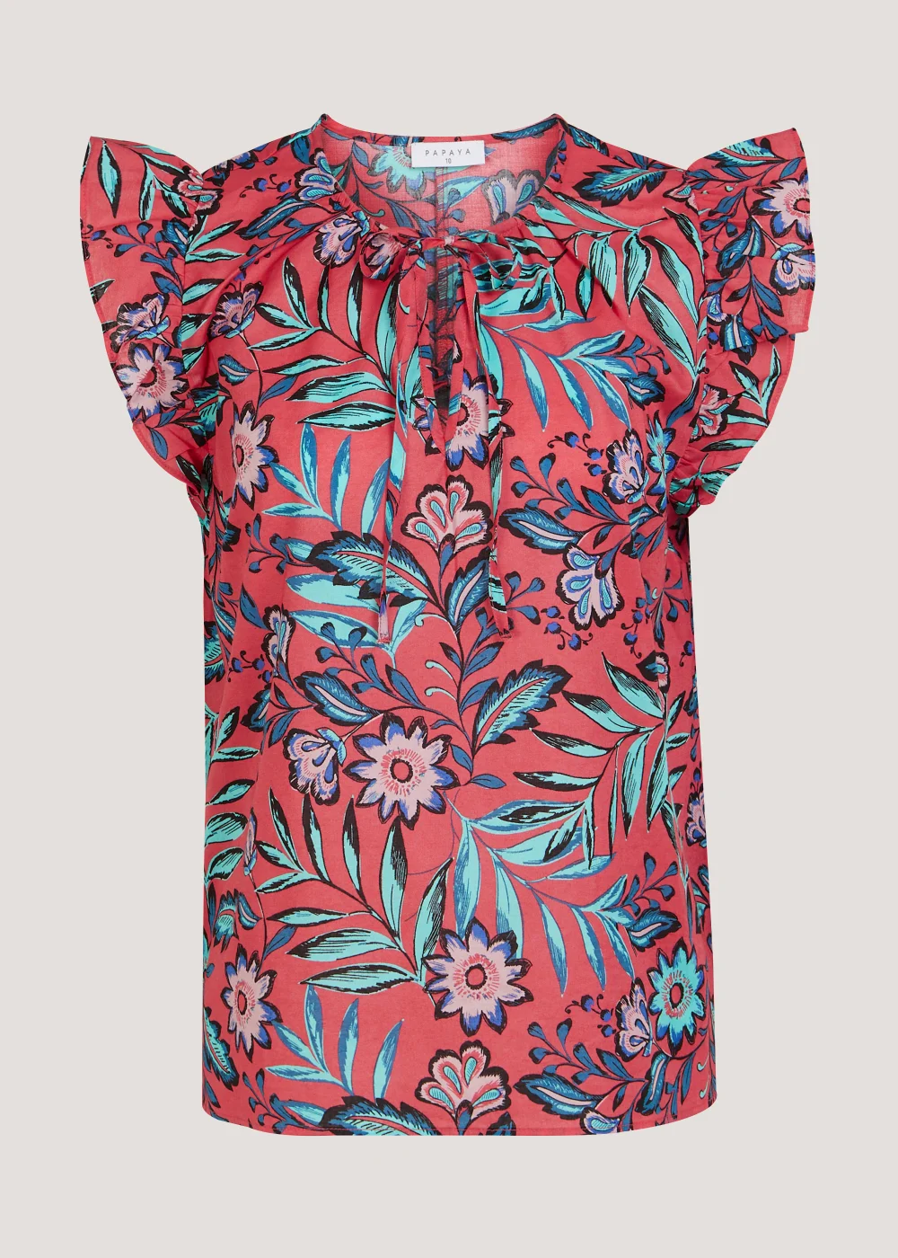 Red Leaf Print Frill Top - Size 8 Image 5