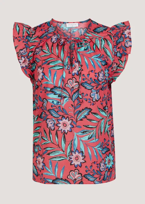 Red Leaf Print Frill Top - Size 8 Image 5