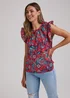 Red Leaf Print Frill Top - Size 8 Image 1