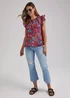 Red Leaf Print Frill Top - Size 8 Image 4