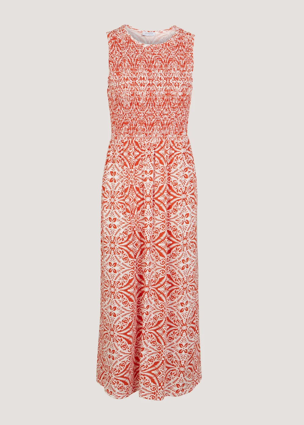 Orange Geo Shirred Sleeveless Midi Dress - 8 Image 5