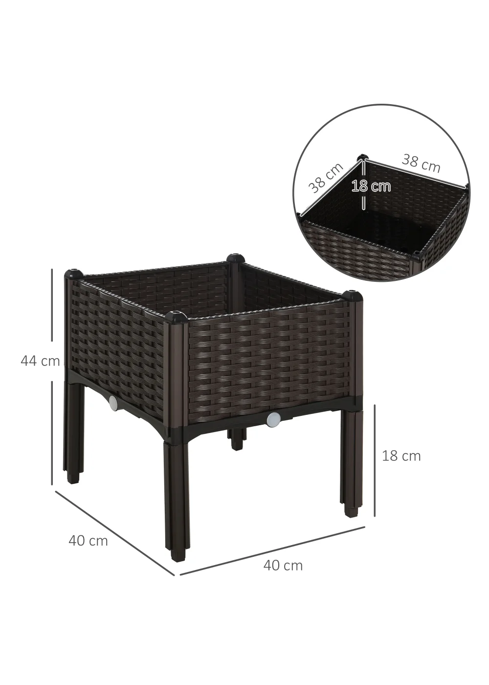 Outsunny Set of 1 26L Garden Raised Bed Elevated Patio Flower Plant Planter Box - No Size Image 3