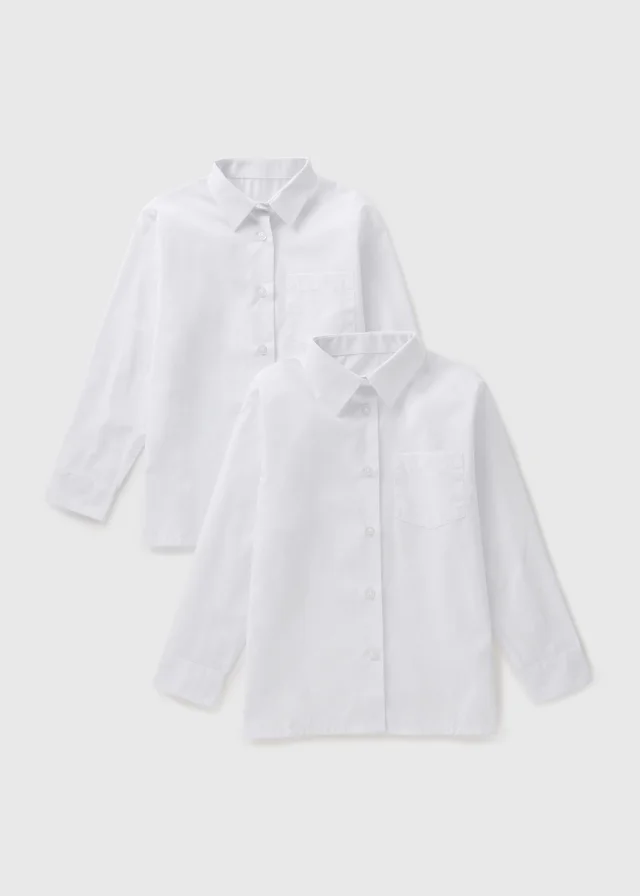 Girls 2 Pack White Long Sleeve School Blouses (4-16yrs)