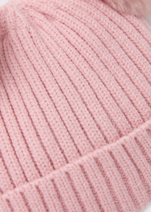Pink Double Pom Pom Baby Beanie Hat (Newborn-24mths) - Age 0 - 3 Months Image 2