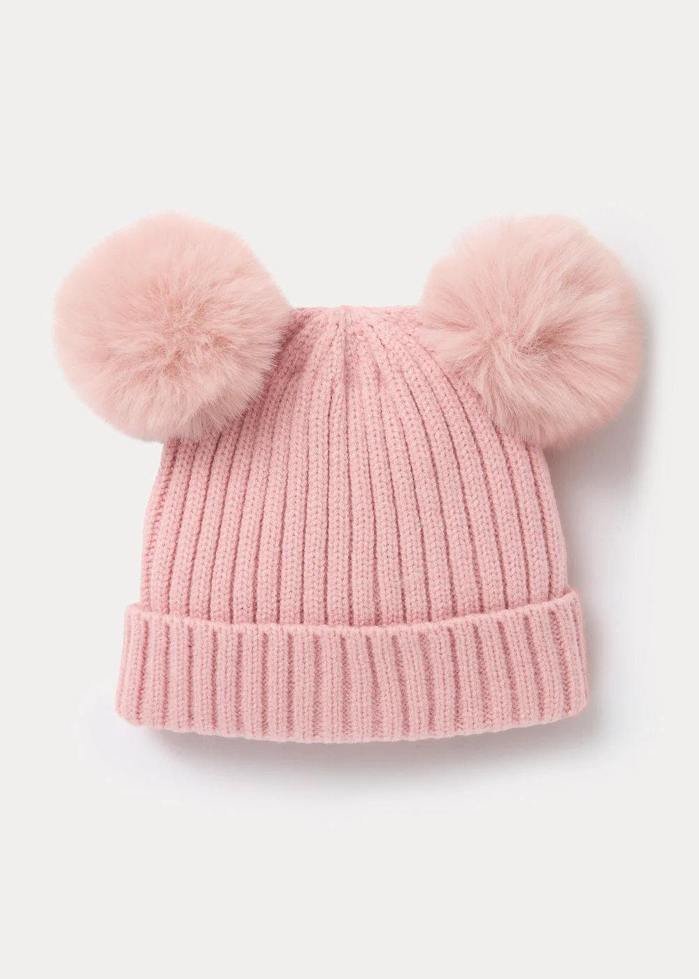 Pink Double Pom Pom Baby Beanie Hat (Newborn-24mths) - Age 0 - 3 Months Image 1