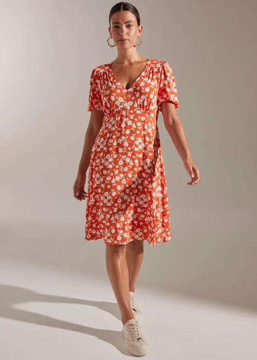 Orange Floral Midi Dress - 8 Image 1