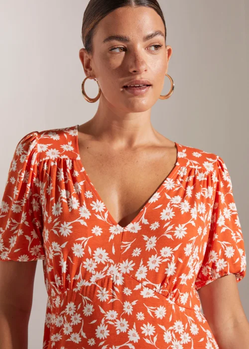 Orange Floral Midi Dress - 8 Image 3