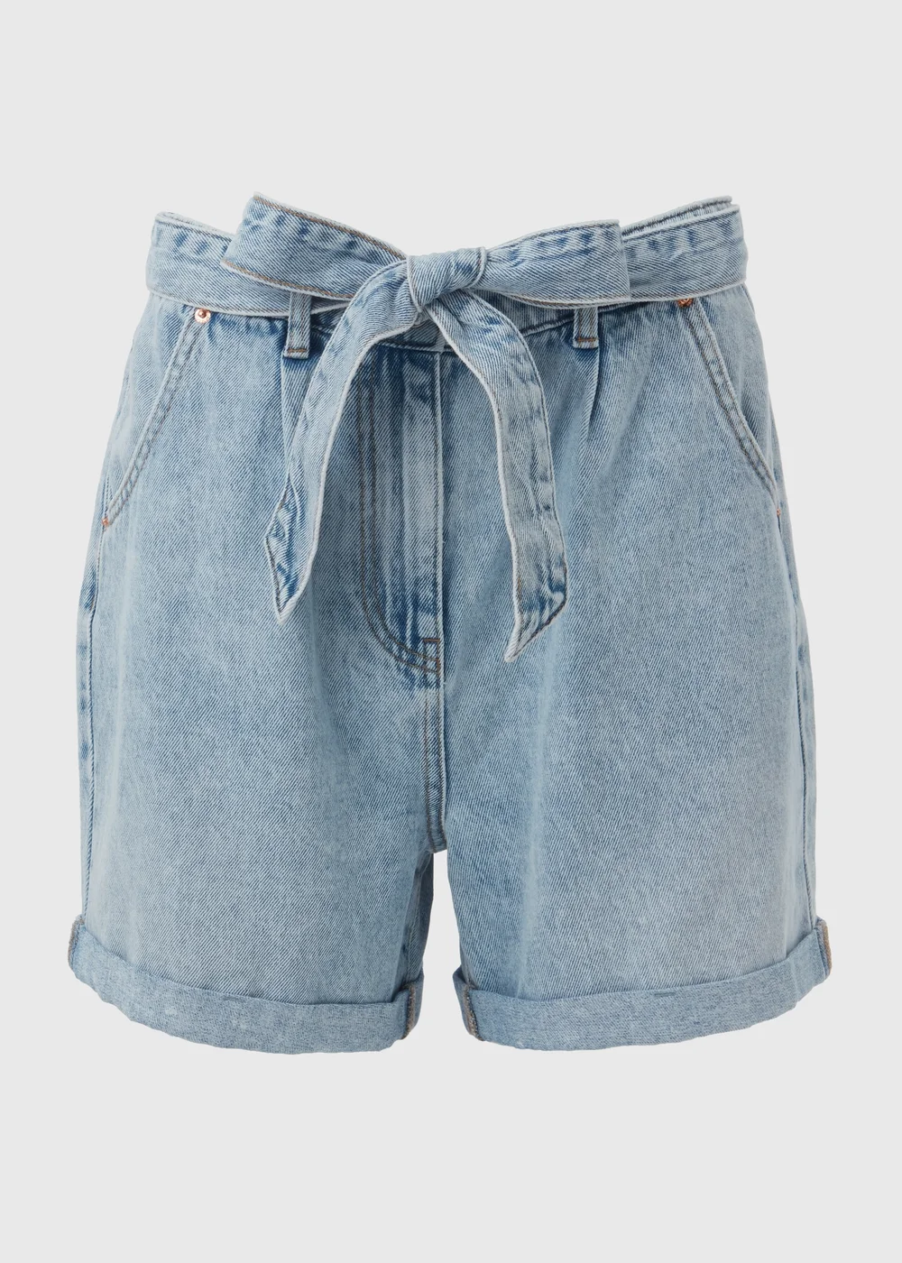 Light Wash Tie Waist Denim Shorts - 8 Image 5