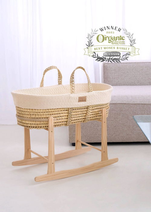 Clair de Lune Cream Organic Palm Moses Basket with Rocking Stand - No Size Image 5
