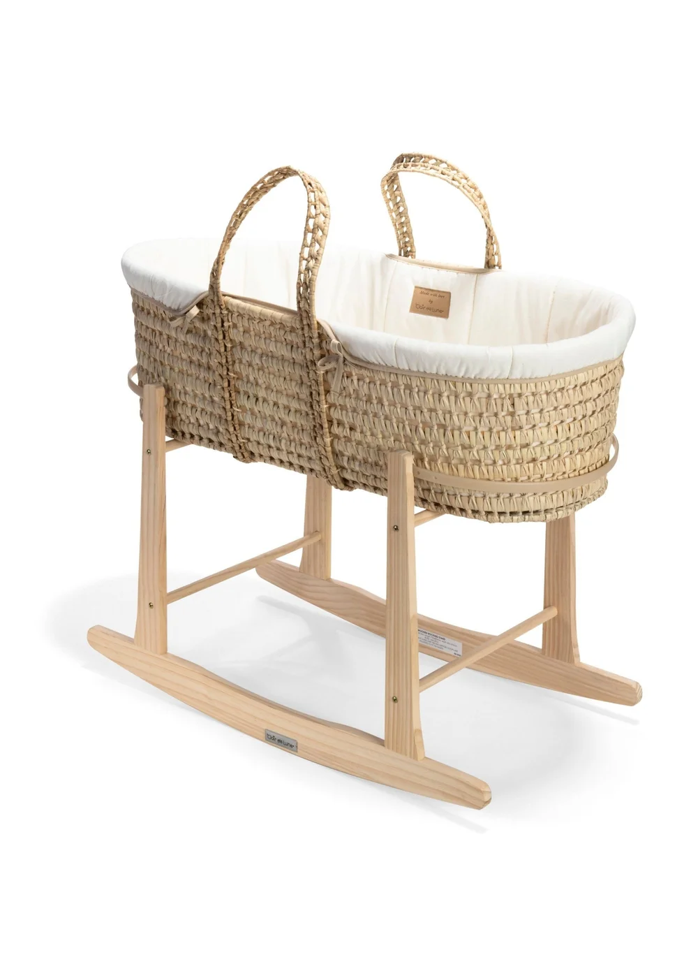 Clair de Lune Cream Organic Palm Moses Basket with Rocking Stand - No Size Image 2