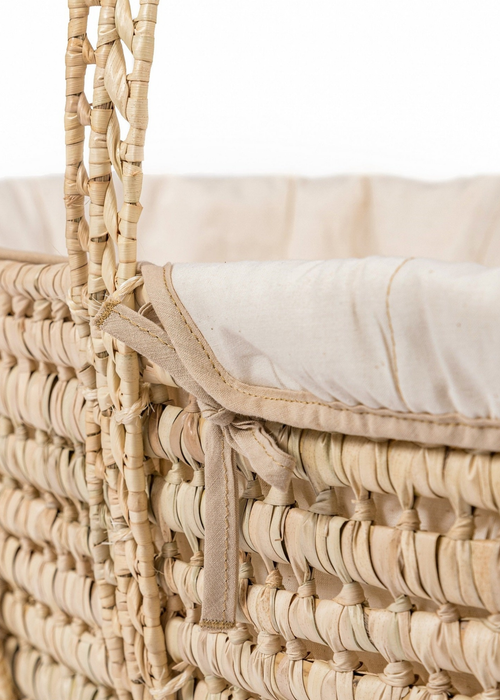 Clair de Lune Cream Organic Palm Moses Basket with Rocking Stand - No Size Image 3