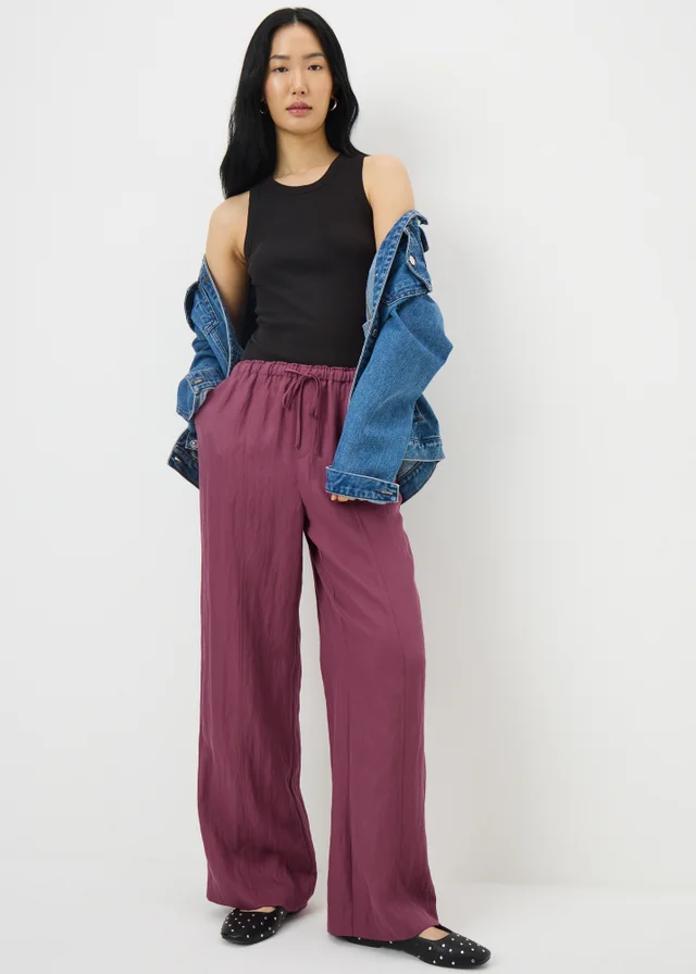 Raspberry Lyocell Wide Leg Trousers
