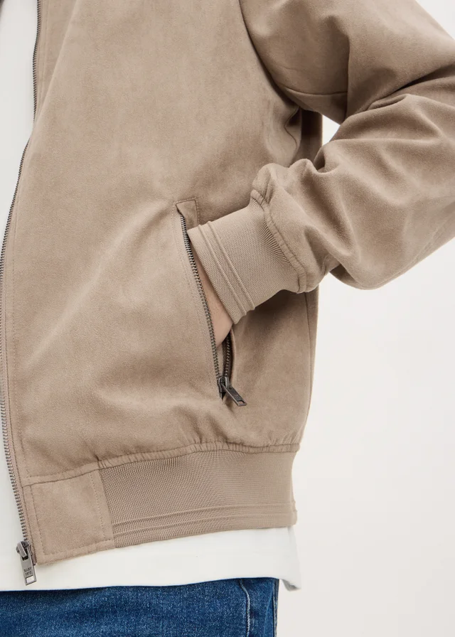 Stone Faux Suede Bomber Jacket