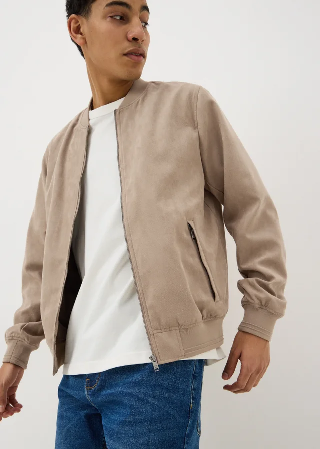 Stone Faux Suede Bomber Jacket
