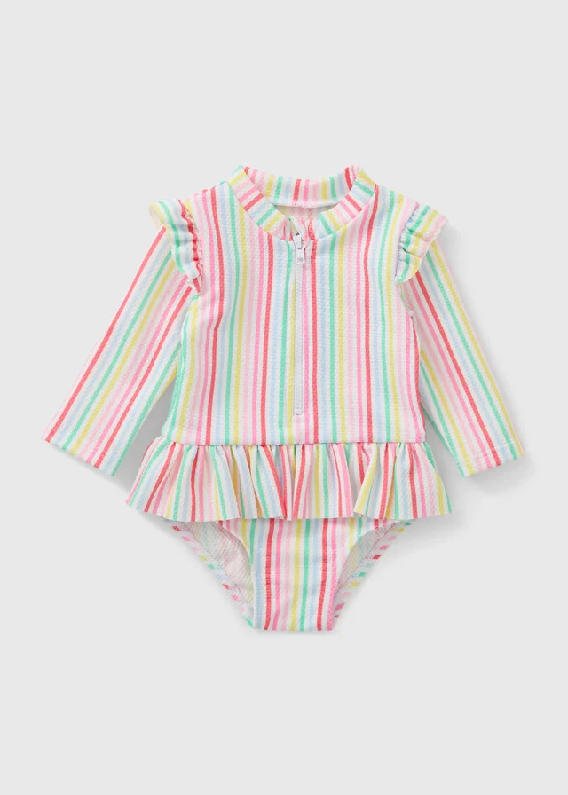 Baby Pink Stripe Long Sleeve Swimming Costume (Newborn-23mths)