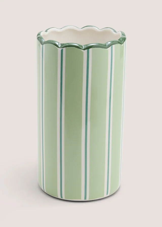 Green Stripe Scalloped Vase