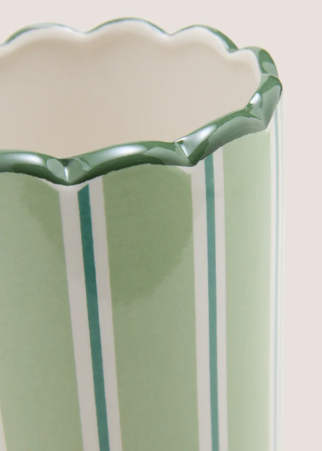 Green Stripe Scalloped Vase