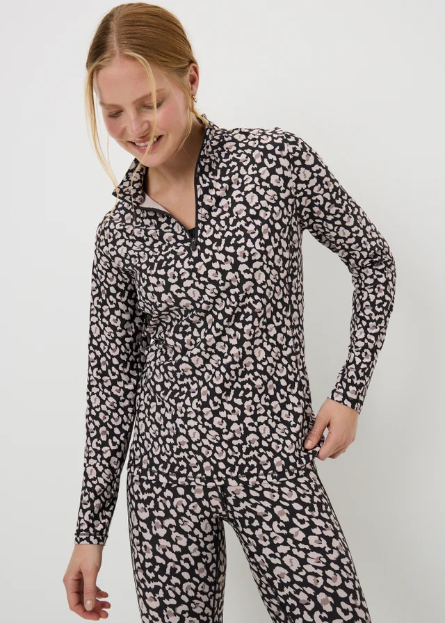 Souluxe Black Leopard Half Zip Top