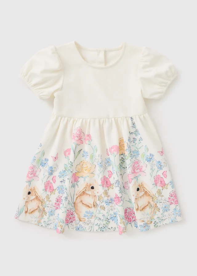 Girls Cream Scuba Bunny Easter Dress (1-7 Yrs)