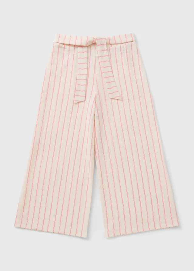 Girls Pink Stripe Crinkle Wide Leg Trousers (7-15yrs)