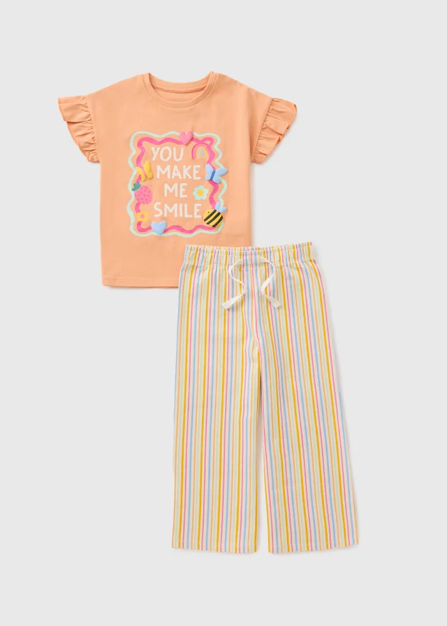 Girls Peach Smile Stripe Top & Trouser Set (1-7yrs)