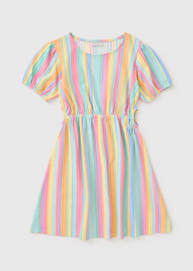 Girls Multicolour Stripe Textured Dress (7-15yrs)