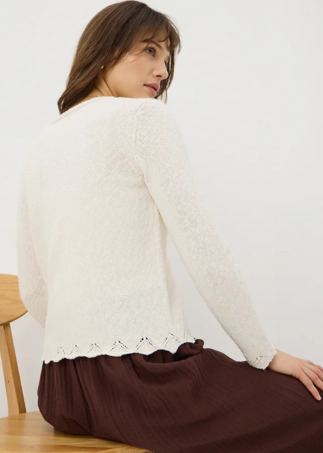 Cream Textured Tie Front Cardigan