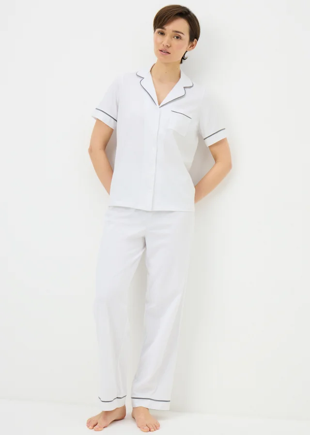 White Short Sleeve Traditional Pyjama Set