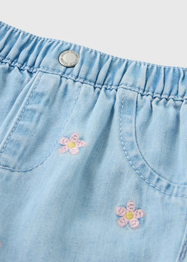 Baby Blue Flower Embroidered Denim Shorts (Newborn-23mths)