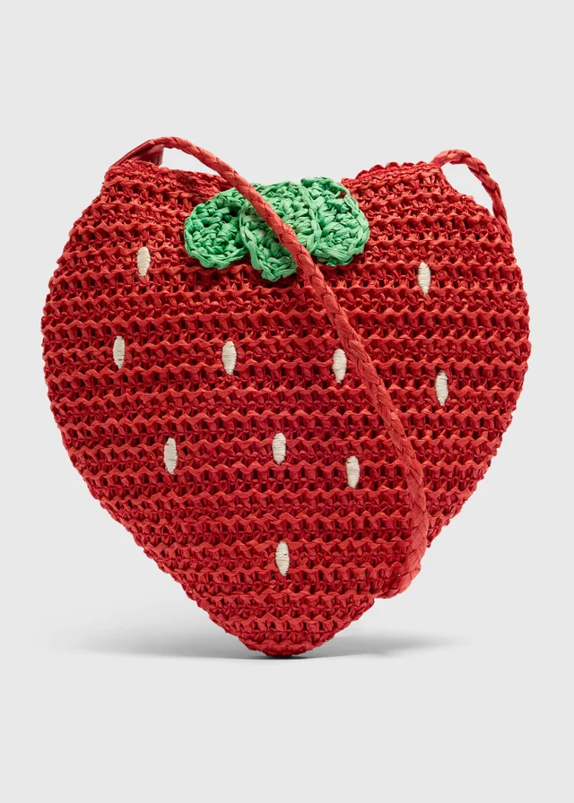 Girls Red Strawberry Straw Bag