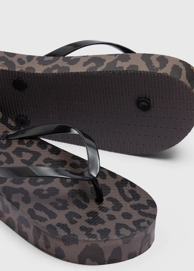 Mocha Animal Print Platform Flip Flops
