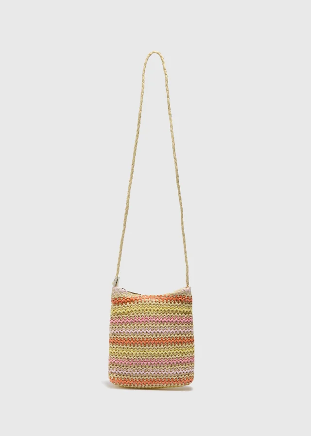 Girls Multicolour Stripe Straw Bag