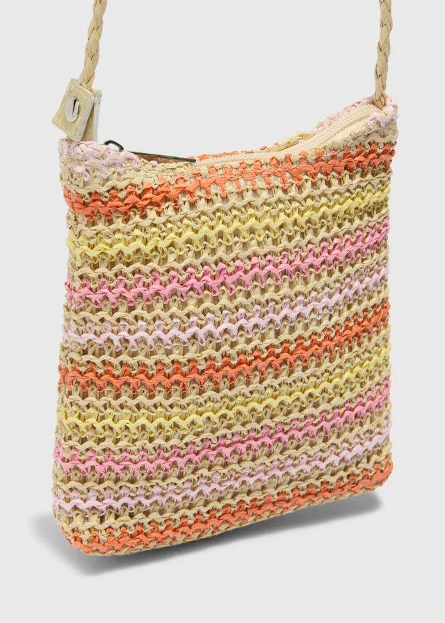 Girls Multicolour Stripe Straw Bag