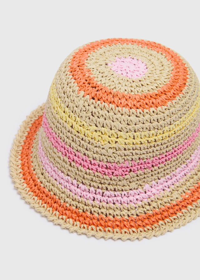 Girls Multicolour Stripe Straw Hat (3-13yrs)