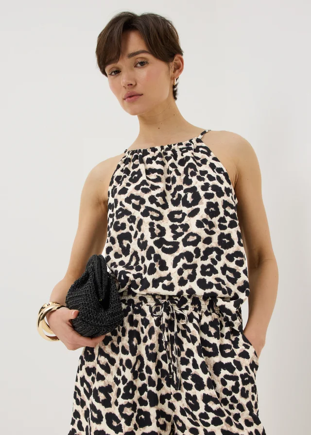 Brown Leopard Print Co Ord Cami Top
