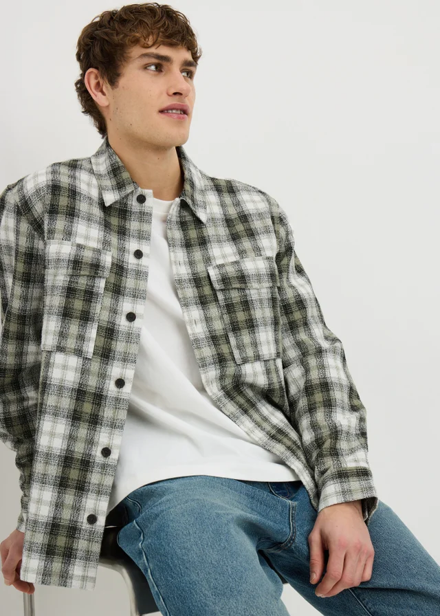 Green Textured Check Shacket