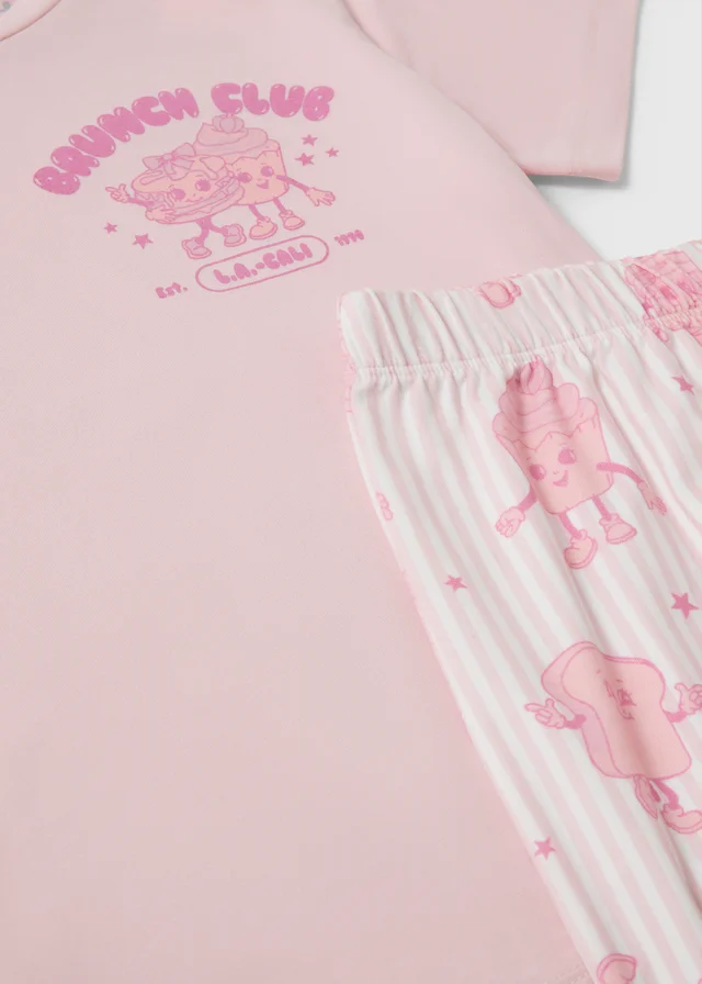 Girls Pink Brunch Club Long Pyjama Set (7-13yrs)