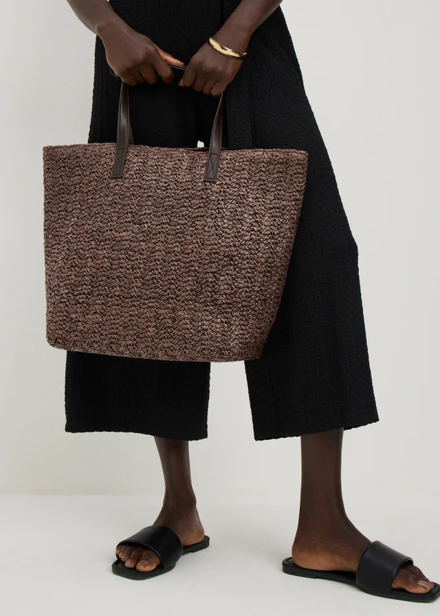 Chocolate Brown Straw Shopper Bag