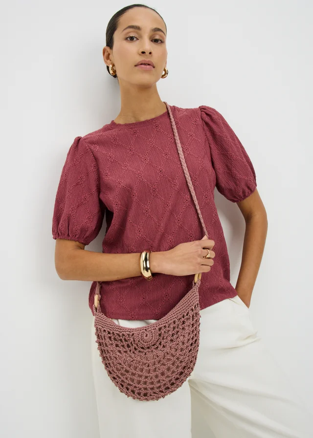 Pink Crochet Crossbody Bag