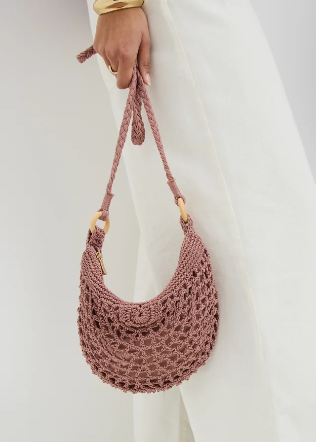 Pink Crochet Crossbody Bag