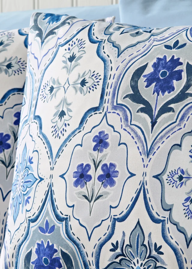 Blue Folk Tile Duvet Set