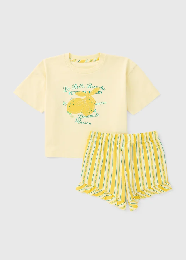 Girls Yellow Lemon Short Pyjama Set (7-13yrs)