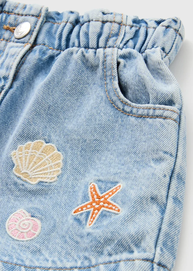 Girls Blue Shell Embroidered Denim Shorts (1-7yrs)