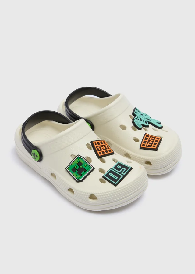 Minecraft Boys Cream Badge Clogs (Younger 8/9 - Older 5/6)