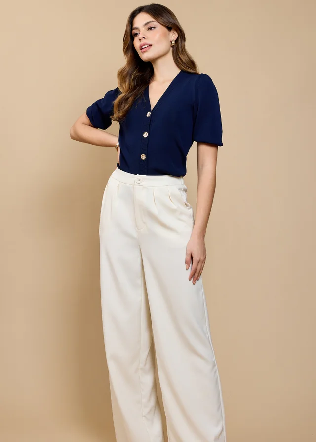 Little Mistress Cream Wide Leg Trousers by Vicky Pattison