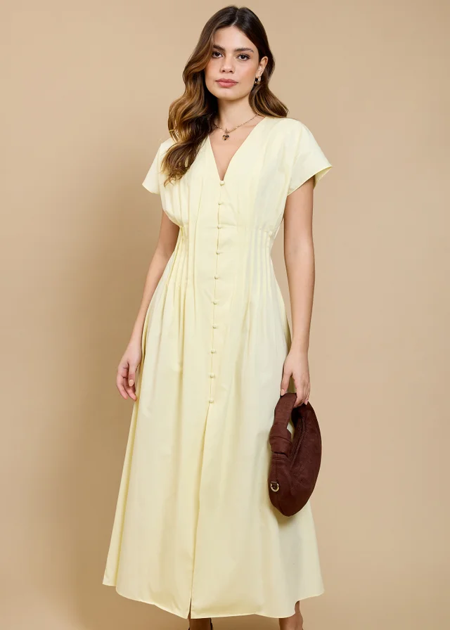 Little Mistress Lemon Pintuck Midaxi Dress by Vicky Pattison