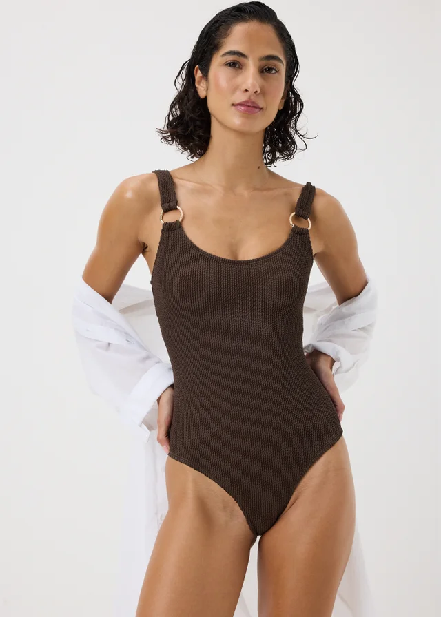Chocolate Brown Crinkle Ring Swimsuit