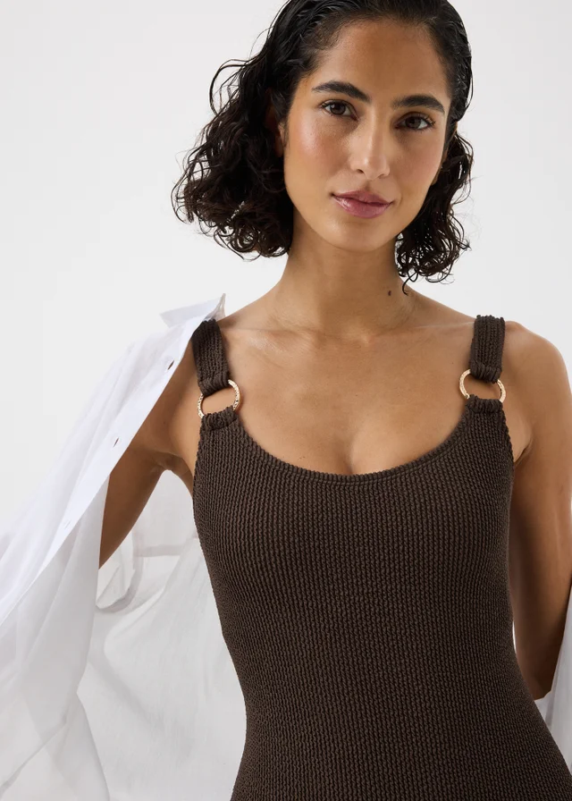 Chocolate Brown Crinkle Ring Swimsuit